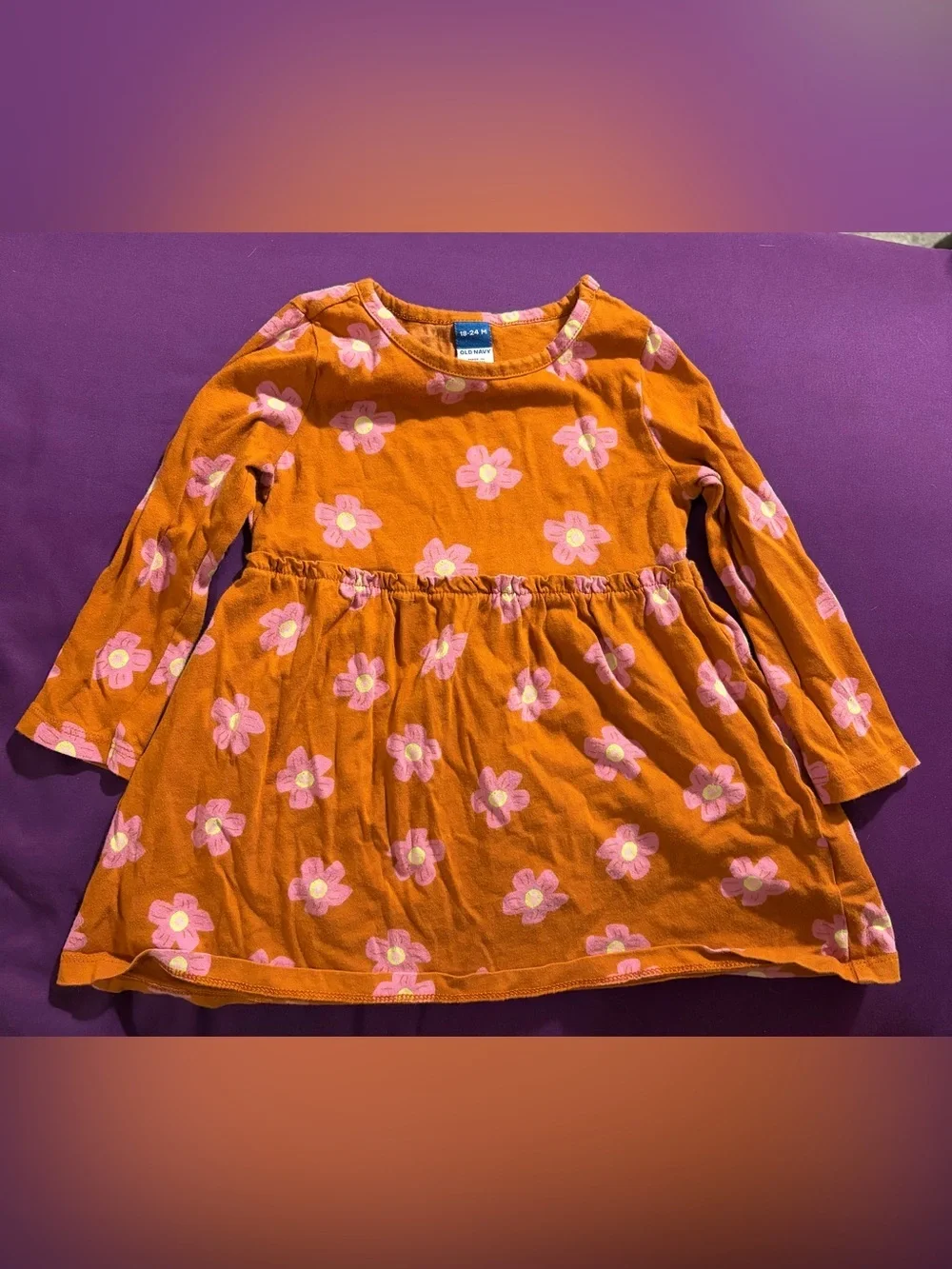 Old Navy Orange and Pink Floral Long Sleeve Dress